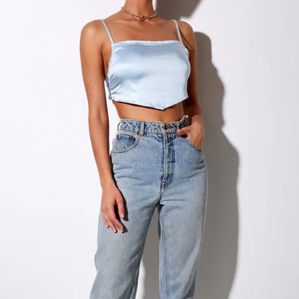 NWT Motel Rocks Zashe Satin Baby Blue Crop Top Small/4